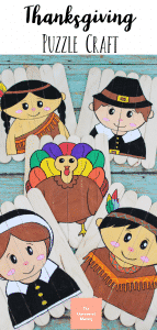 When your kids get hungry and rowdy, but the turkey isn't done yet, give them this Thanksgiving popsicle stick puzzle craft. #thanksgivingcraftsforkids #craftsforkids #thanksgiving