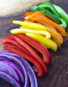 sliced peppers and onion