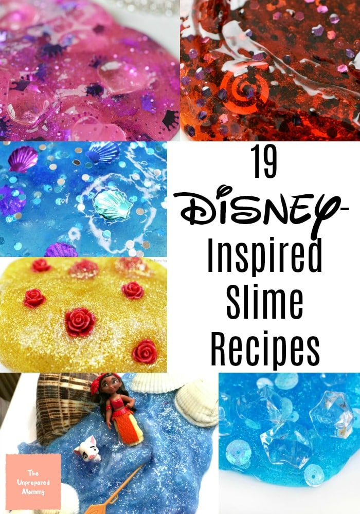 collage of different slime recipes inspired by Disney