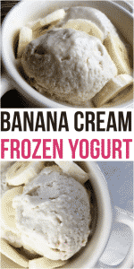 mug filled with banana cream frozen yogurt and sliced bananas